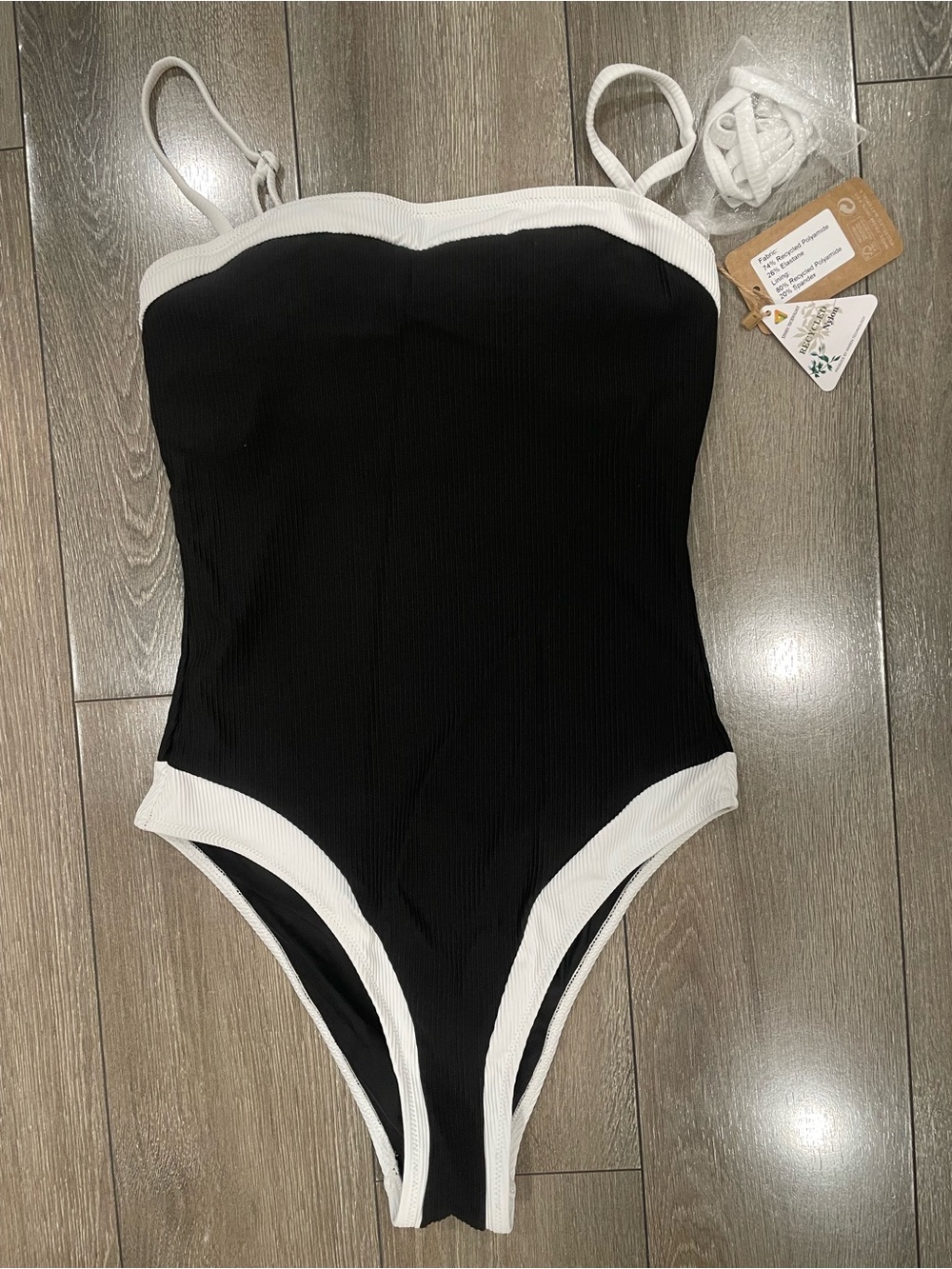 Contrast-Trim Black One-Piece Swimsuit with White Accents